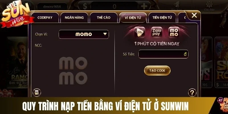 Quy trình nạp tiền bằng ví điện tử ở Sunwin